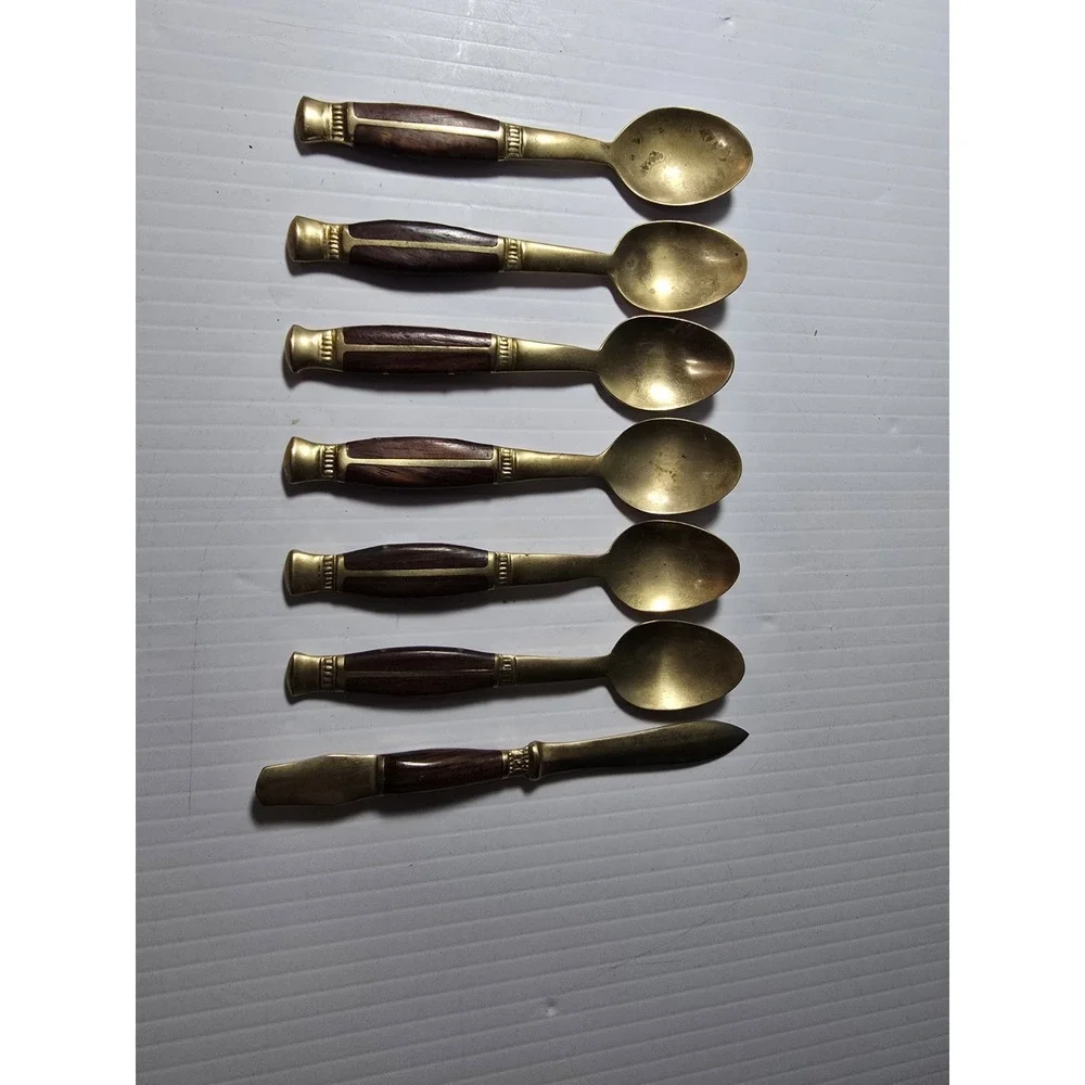 6 Thailand Brass/ Bronze Tea spoons with Teak Handle And Matching Letter Opener